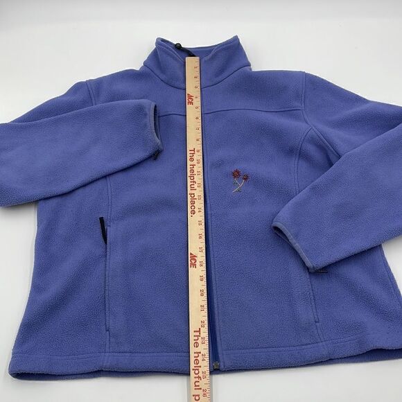 Periwinkle LL bean fleece jacket with embroidered flowers - Picture 7 of 13